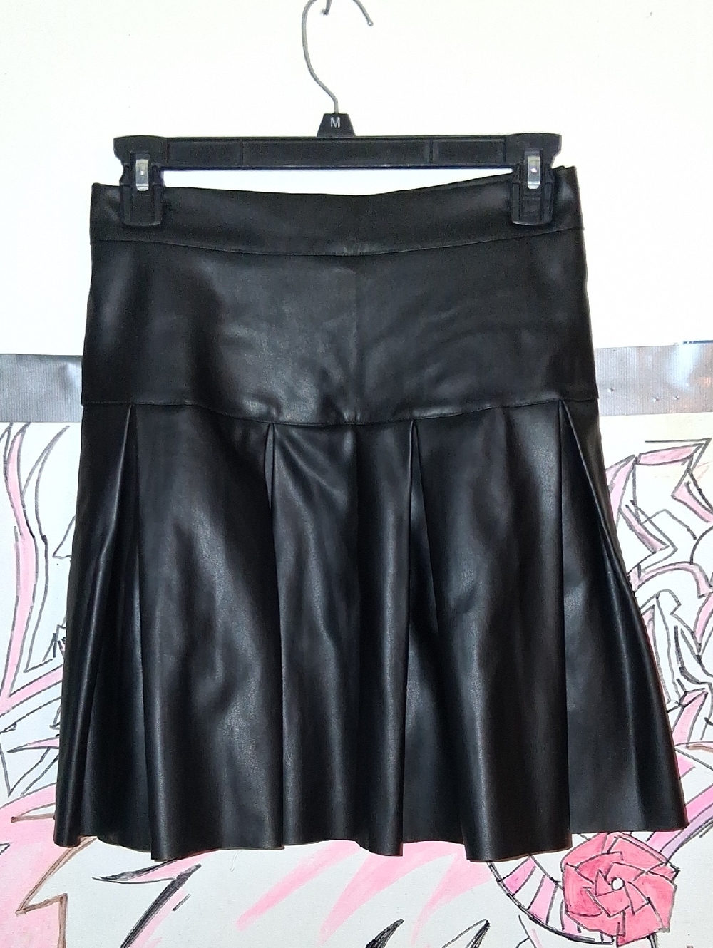 Fashion Nova Black Faux Leather Pleated Skirt